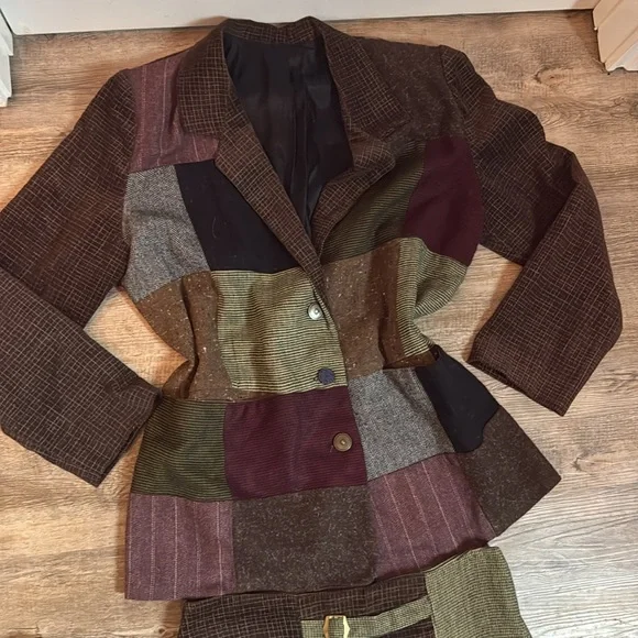 Vintage 1ofakind Designer California 2 piece multipattern tweed skirt & jacket - Picture 2 of 8